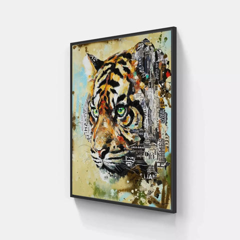 A painting of a tiger on a wall