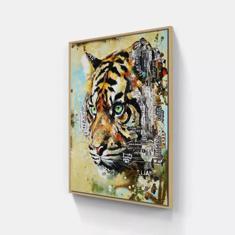 A painting of a tiger on a wall