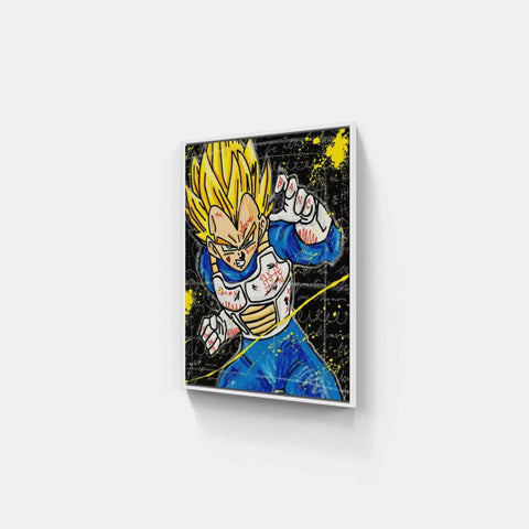 A close up of a painting of a vegeta on a wall