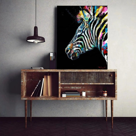 Zebra canvas painting on the wall