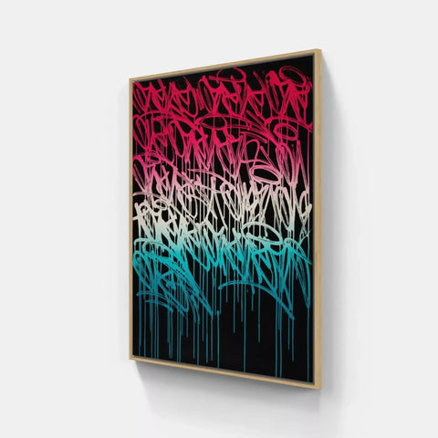 A framed print of graffiti on a wall