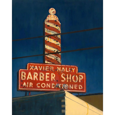 A painting of a barber sign on a building